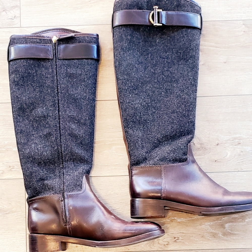 Tory Burch Gray and Brown Riding Boots